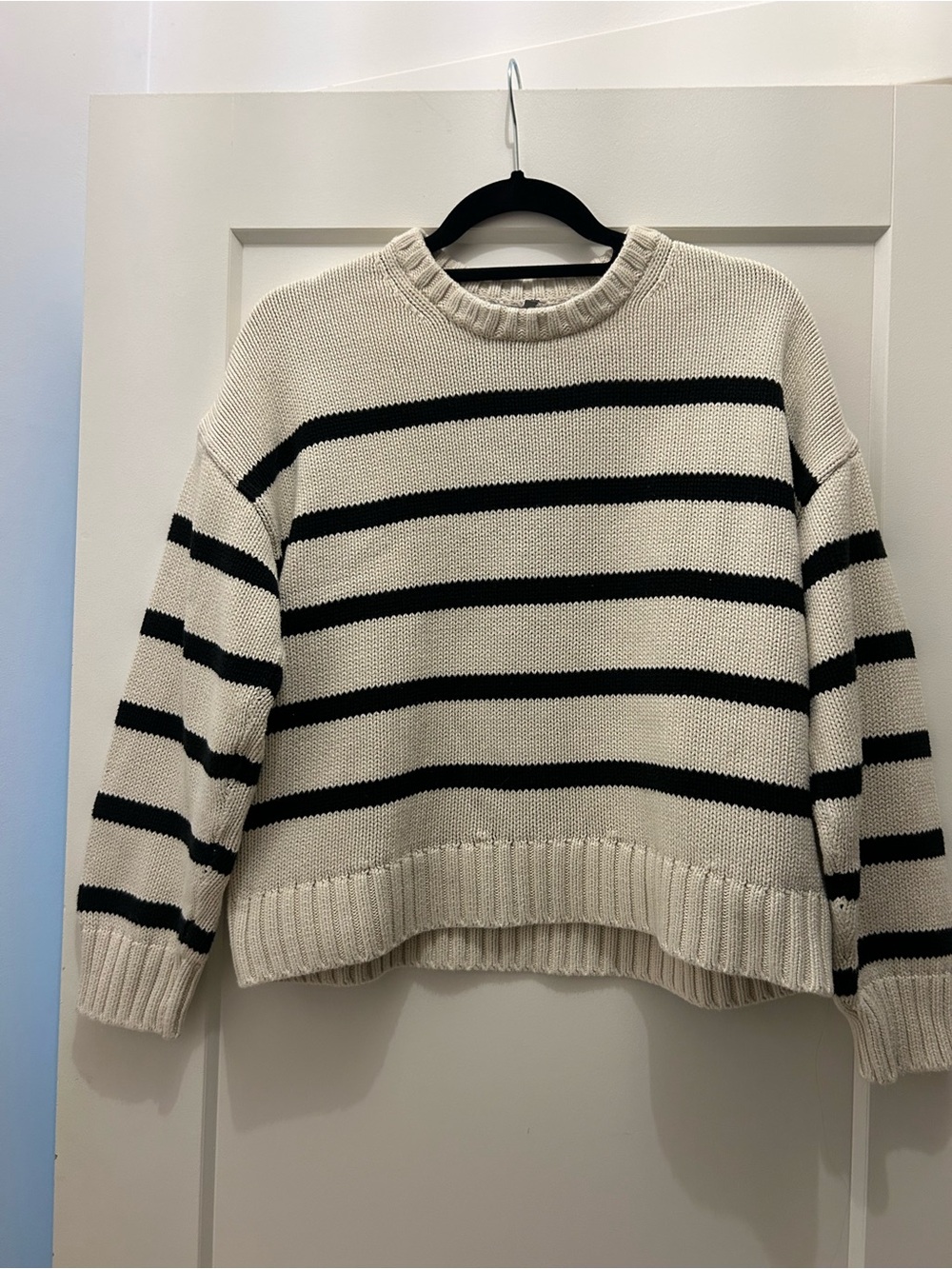 GAP 100% Cotton Cream & Black Striped Knit Sweater